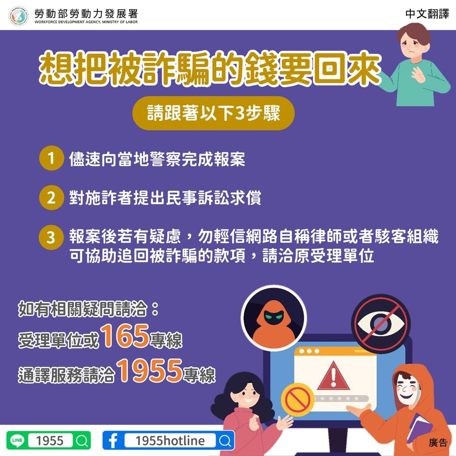 📢想把被詐騙的錢要回來-多國語言宣導
