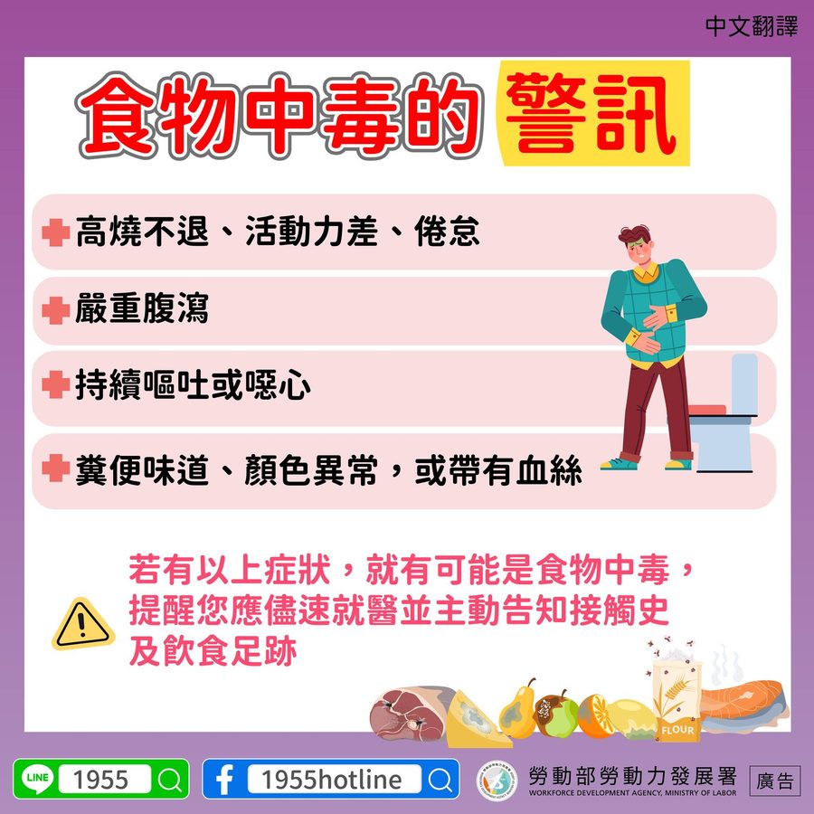 📢食物中毒的警訊-多國語言宣導
