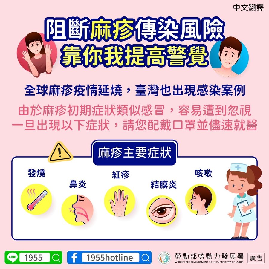 📢阻斷麻疹傳染風險-多國語言宣導