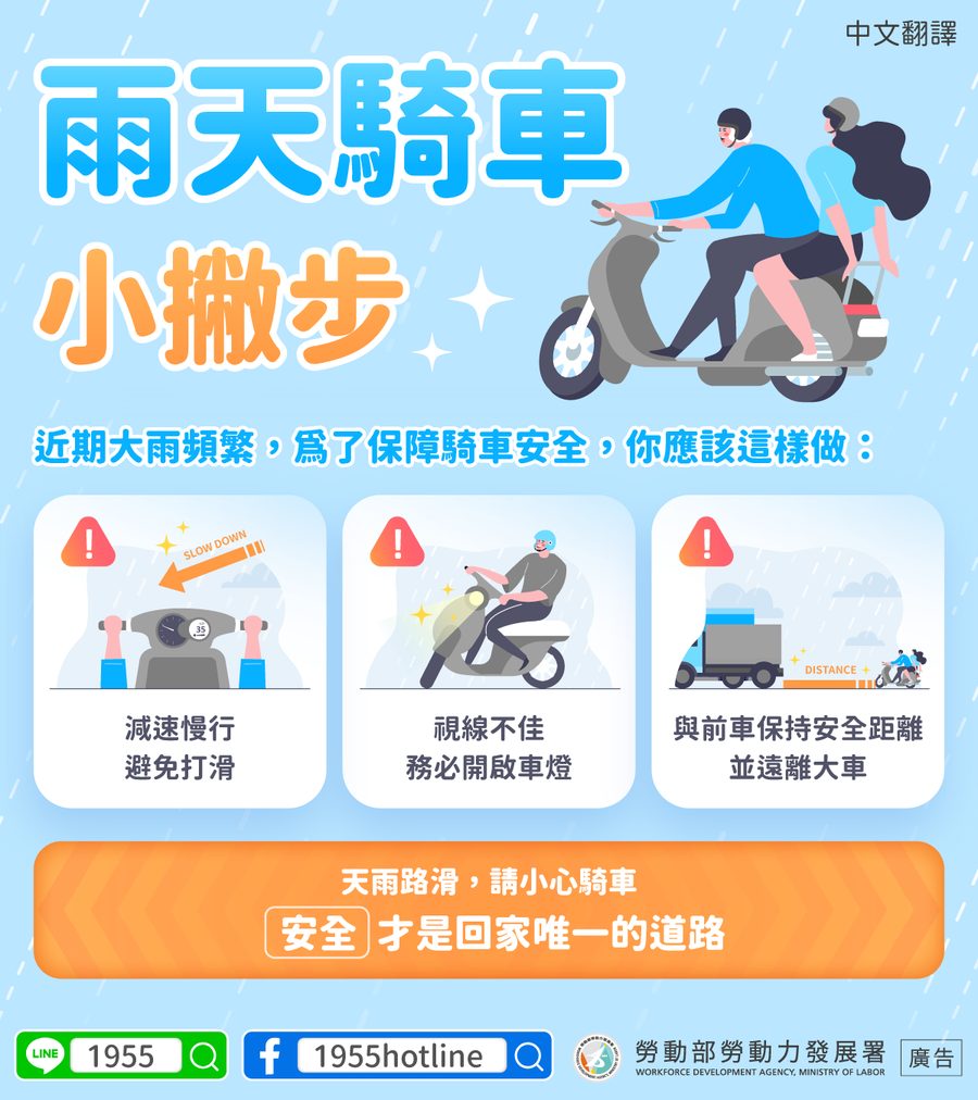 📢雨天騎車🏍小撇步-多國語言宣導